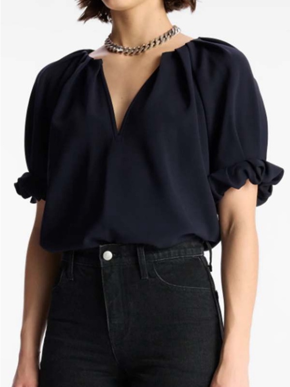 A.L.C. Cary II Top Short Sleeve Split V-Neck Evening Blue 0 NWT